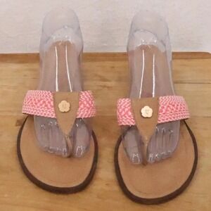 Eric‎ Javits Woven Thong Kitten Heel Sandals Womens Size 10.5 Pink White Leather
